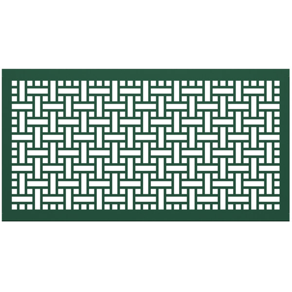 A green rectangular panel with a square weave pattern in white.