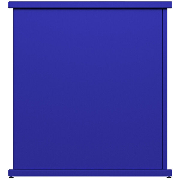 A blue rectangular object with a white background and white text.