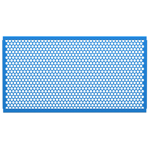 A sky blue mesh partition panel with circle patterns.