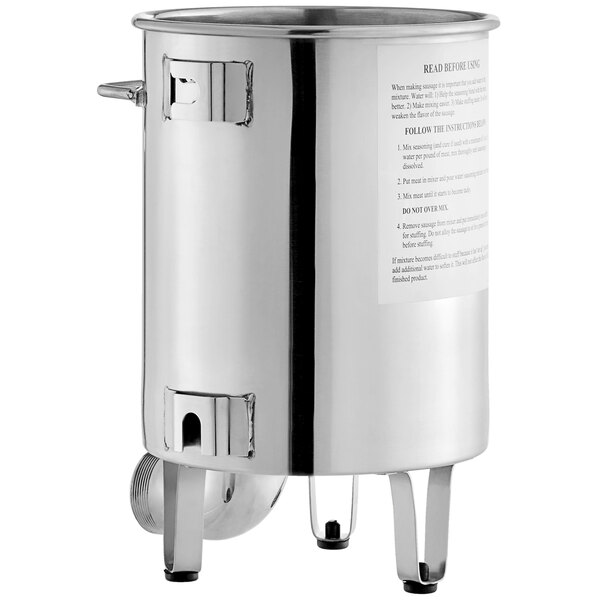 An Avantco stainless steel cannister with a lid.