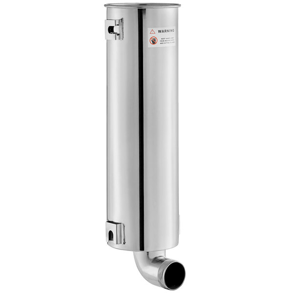 A stainless steel canister with a metal handle for an Avantco sausage stuffer.