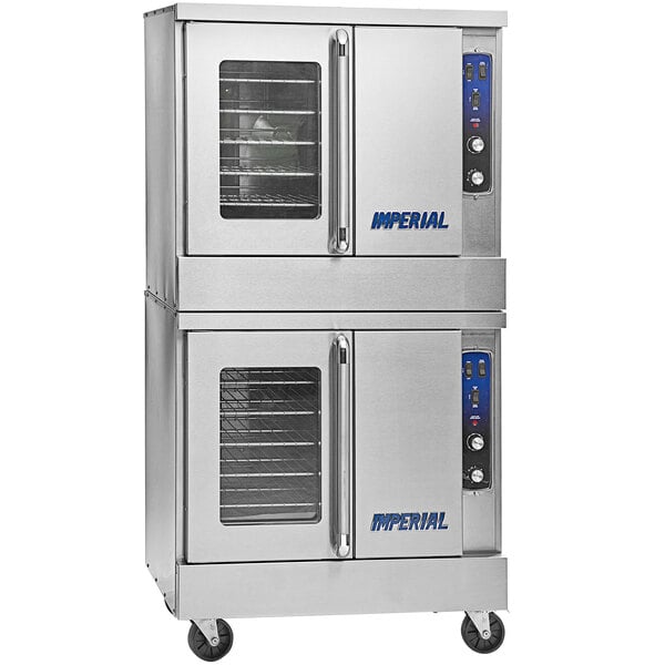 An Imperial Range stainless steel commercial double-deck convection oven with two doors.