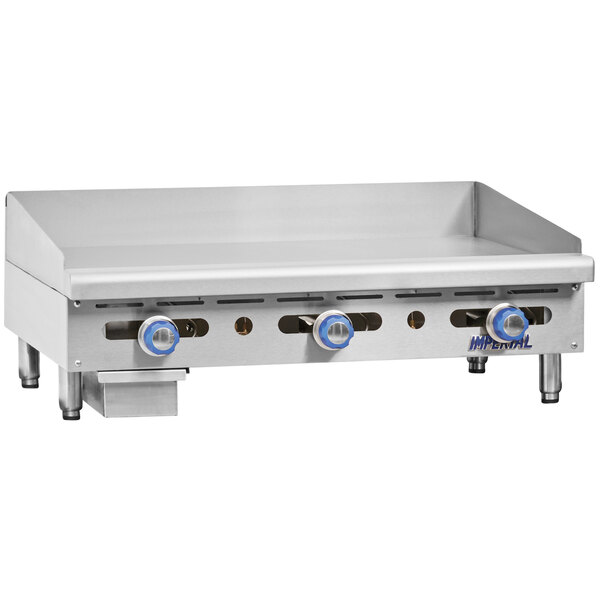 An Imperial Range stainless steel liquid propane countertop gas griddle.