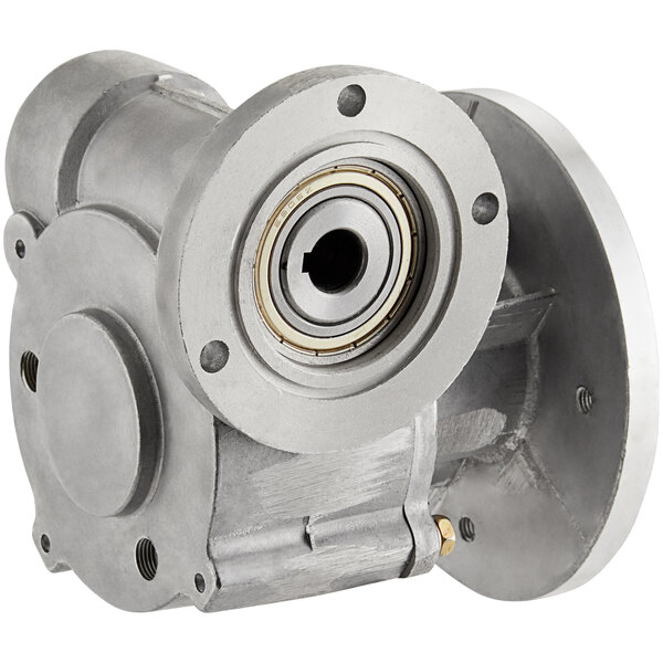 A metal gear box for an Avantco meat slicer with a round center.