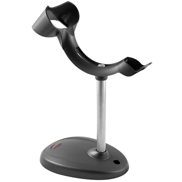 A black and silver Honeywell Hyperion 1300 scanner stand.
