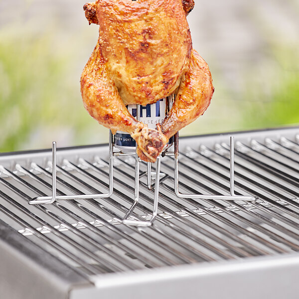 Outset® QS54 9 1/2" x 9 1/2" Stainless Steel Beer Can Chicken Roaster