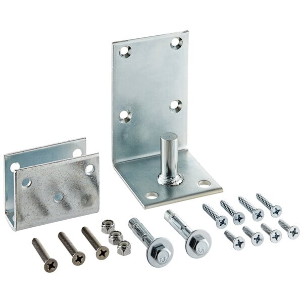 A Curtron zinc lower hinge assembly kit on a table with metal parts.