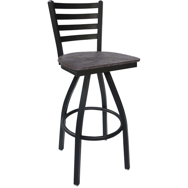 BFM Seating Lima Sand Black Steel Swivel Barstool with Relic Rustic Copper Seat