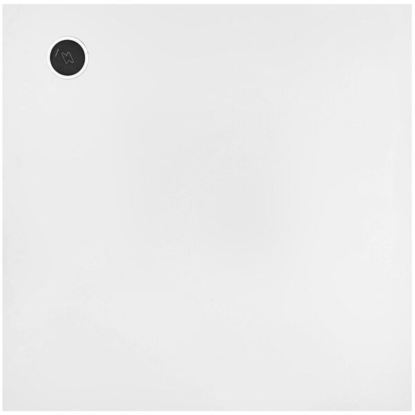 A white square BFM Seating tabletop with a round white and black circle with a white line in the center.