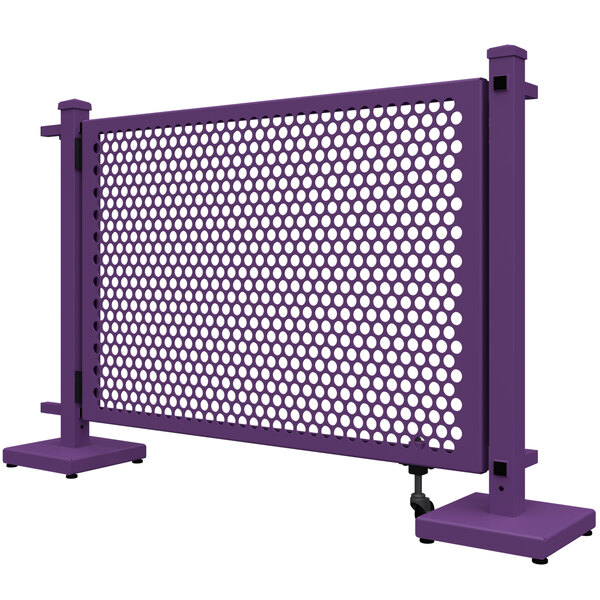 A purple SelectSpace gate with a circle pattern and stands.