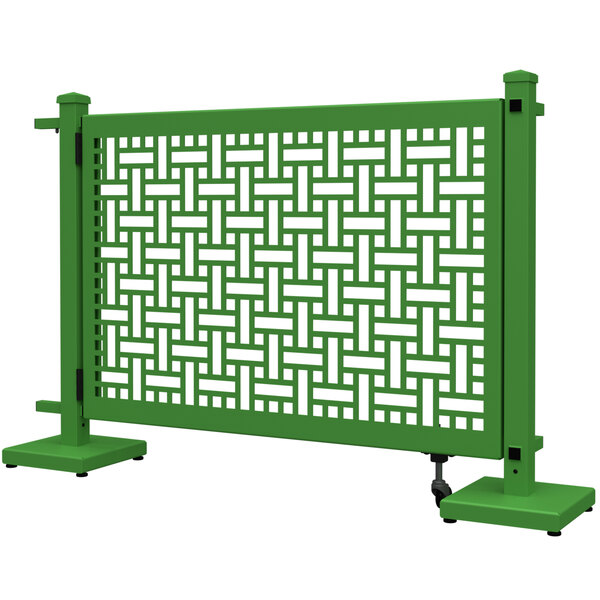 A green metal SelectSpace square weave gate with stands.