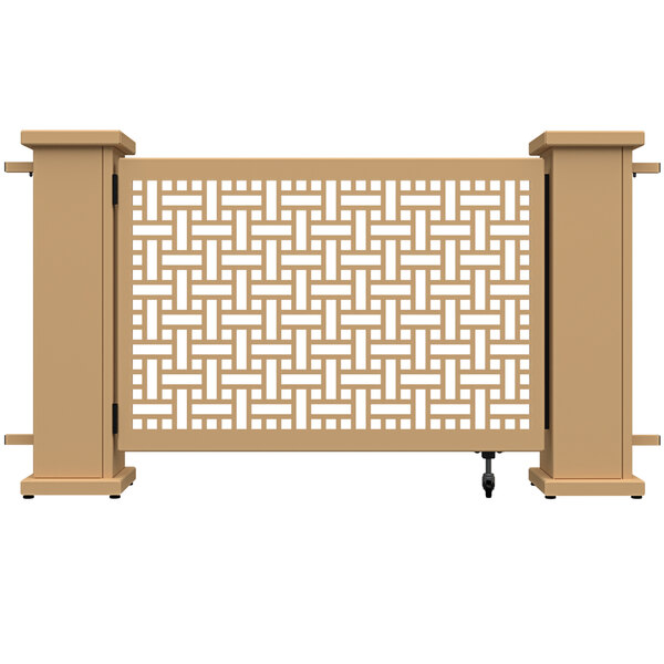 A close-up of a sand square weave pattern gate with straight planter stands.