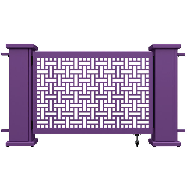 A purple rectangular fence with a white lattice pattern.