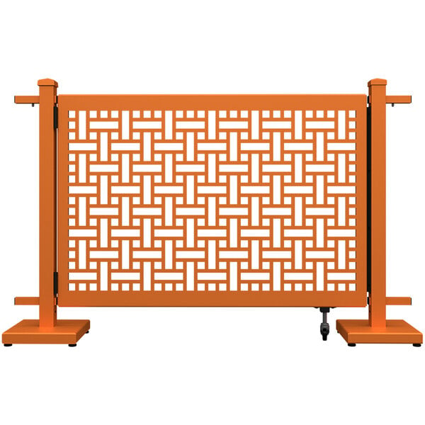 A burnt orange square weave pattern gate for a patio.