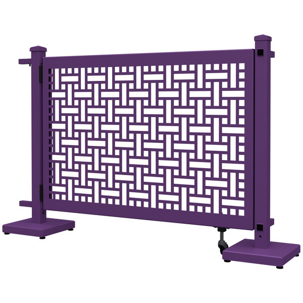 A purple square weave pattern gate with straight and corner stands.