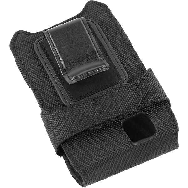 A black leather holster for Zebra TC21 and TC26 devices with a clip.