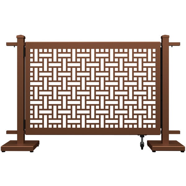 A brown rectangular gate with a square weave pattern in brown.