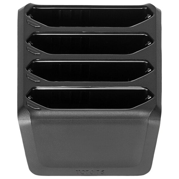 A black rectangular Zebra charger with four compartments.