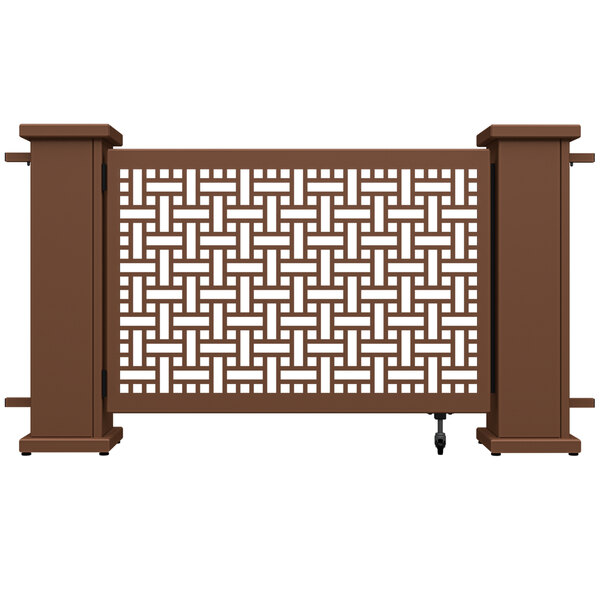 A brown rectangular gate with a square weave pattern.