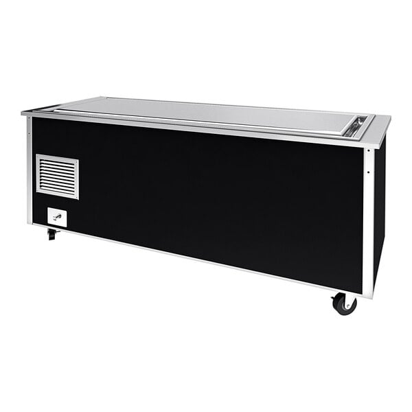 A black and silver rectangular Vollrath Signature Server frost top with stainless steel counter.