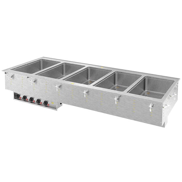 A Vollrath stainless steel drop-in hot food well with five compartments.