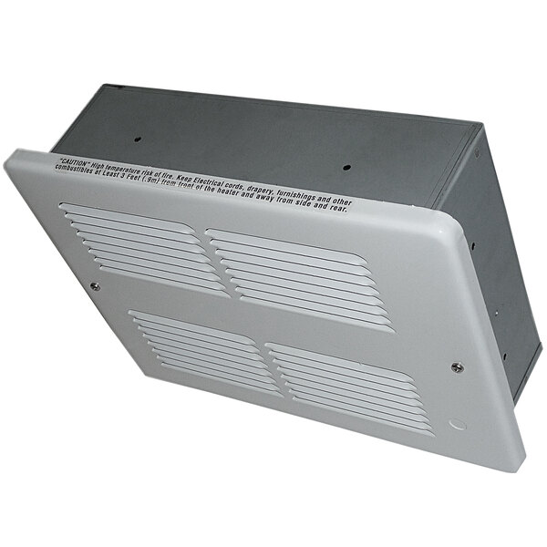 A white rectangular King Electric ceiling heater with a vent.