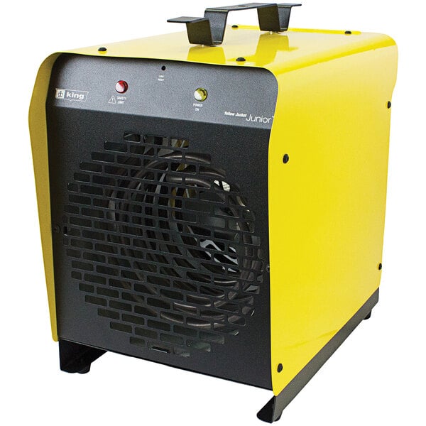 A yellow and black King Electric portable shop heater.