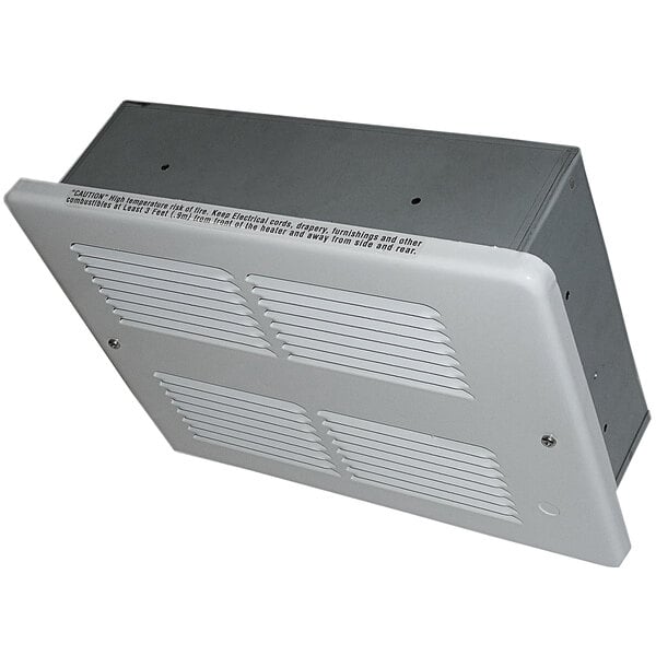 A white rectangular King Electric ceiling heater with vents.