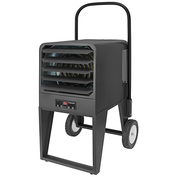 A large black King Electric portable unit heater on wheels.