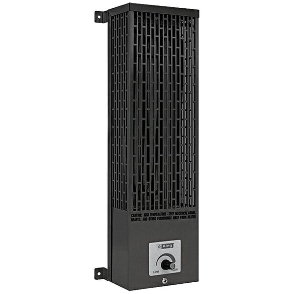 A black King Electric U Series pumphouse heater with a metal cover and a knob.