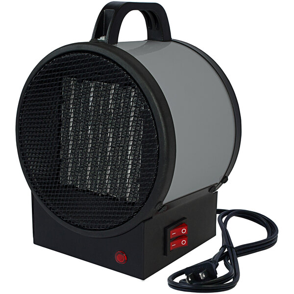A black and grey King Electric portable heater with a black cord.