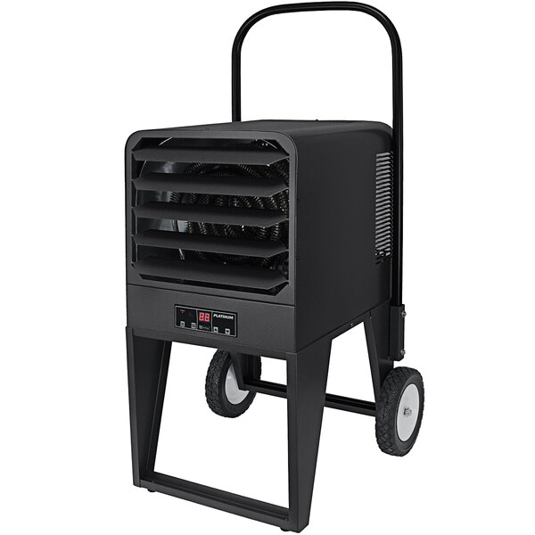 A black King Electric portable unit heater with wheels.