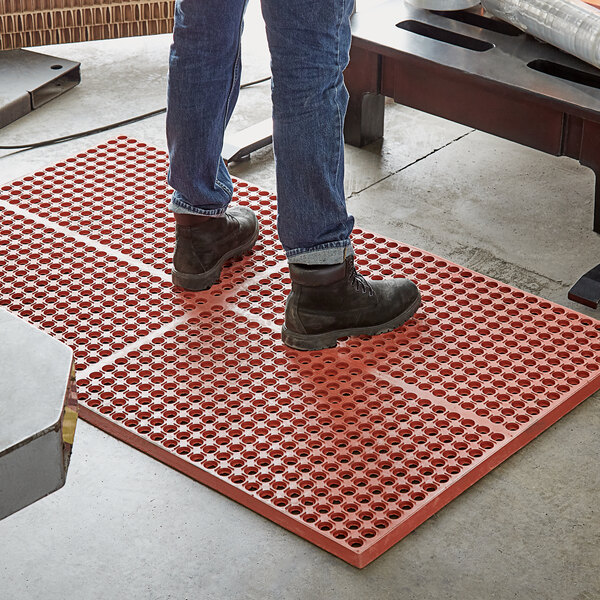 Choice 3' x 5' Red Cross Rubber GreaseResistant AntiFatigue Floor Mat