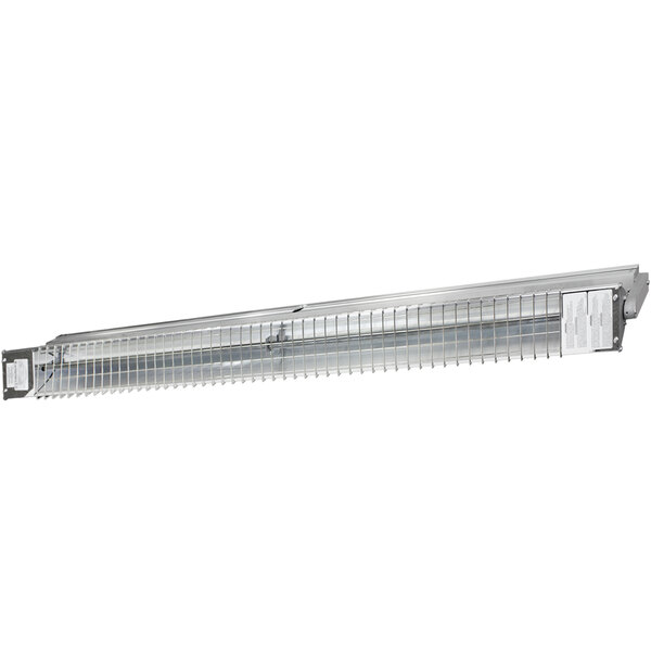 A long metal King Electric radiant heater with a white background.
