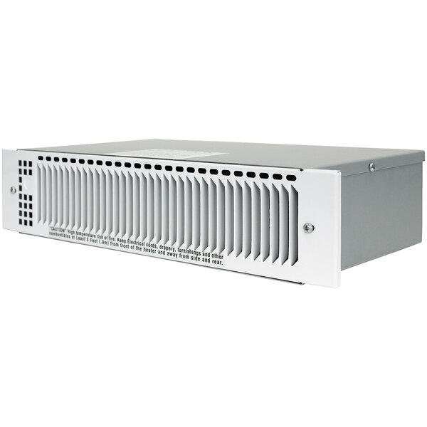 A white rectangular King Electric kickspace heater with a vent.