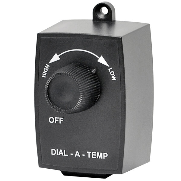 A black King Electric plug-in fan speed controller with a black dial and white text and arrows.