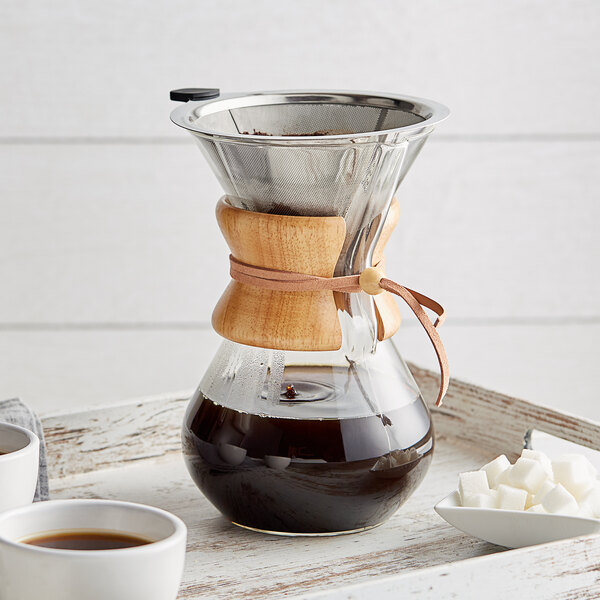 Acopa 4-Cup Glass Pour Over Drip Pot with Wood Collar