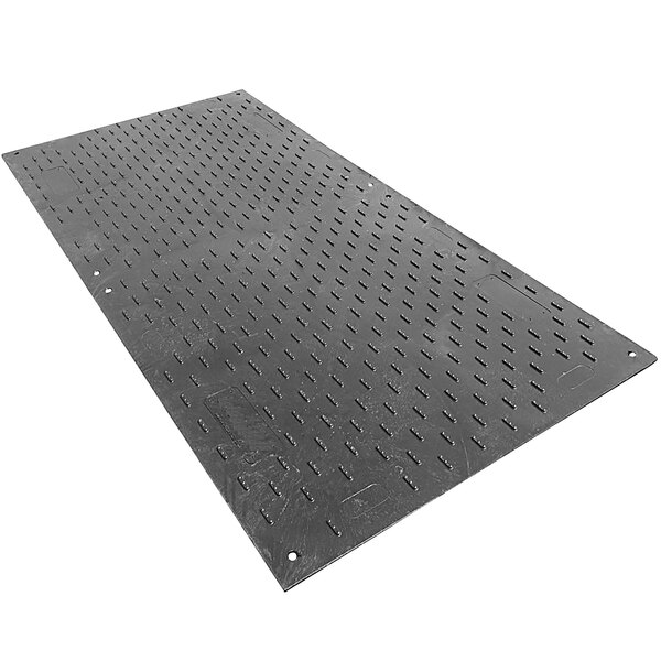 An EverRoad black metal plate with holes.