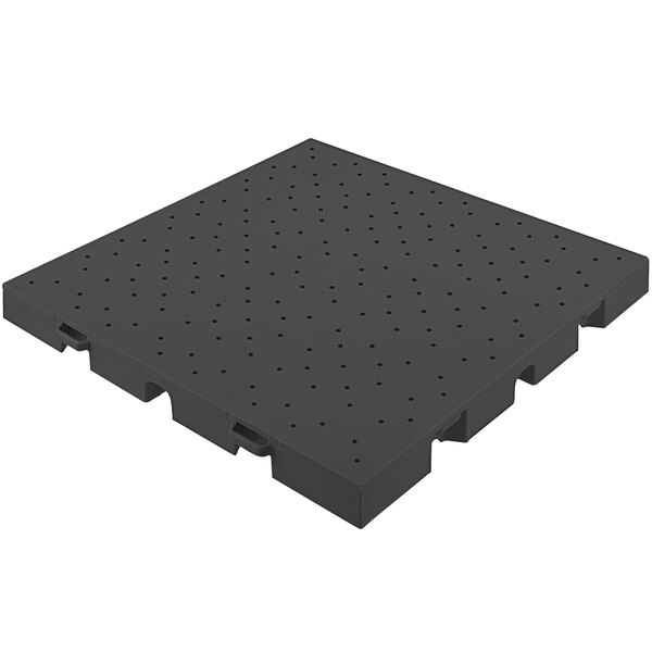 EverBlock Flooring EverBase dark gray square flooring with drainage holes.