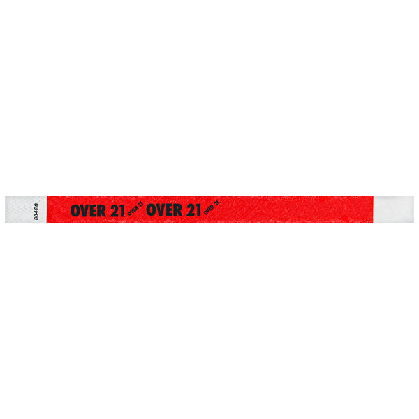 Carnival King Tomato Red "OVER 21" Disposable Tyvek® Wristband 3/4" x 10" - 500/Bag