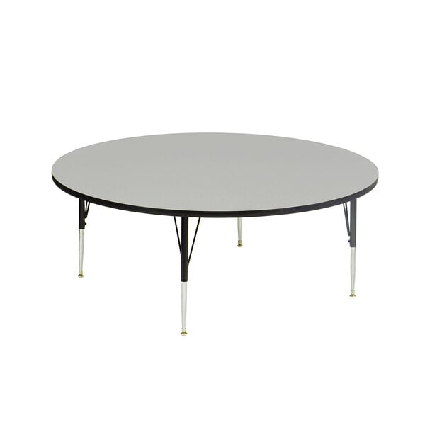 Correll EconoLine 60″ Round Gray Granite 19″-29″ Adjustable Height Melamine Top Activity Table with Black Legs and T-Mold