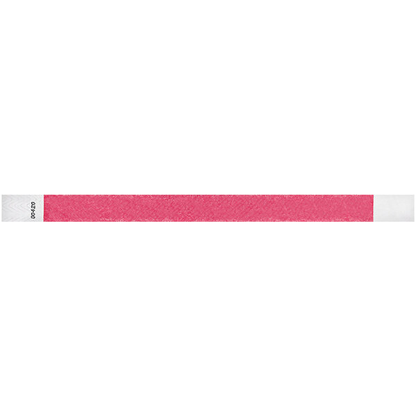 A white wristband with red and white stripes.