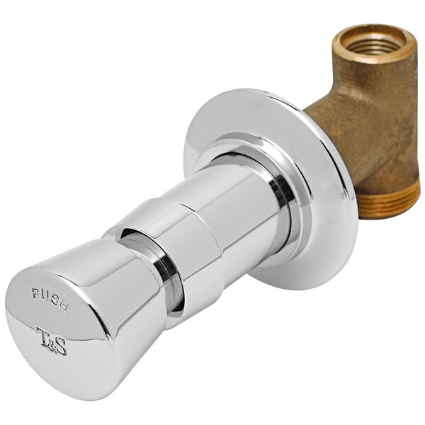 T&S B-1029 Concealed Straight Valve with 1/2" NPT Female Inlet and Outlet and Vandal Resistant Push Button Metering Cartridge with Index - ADA Compliant