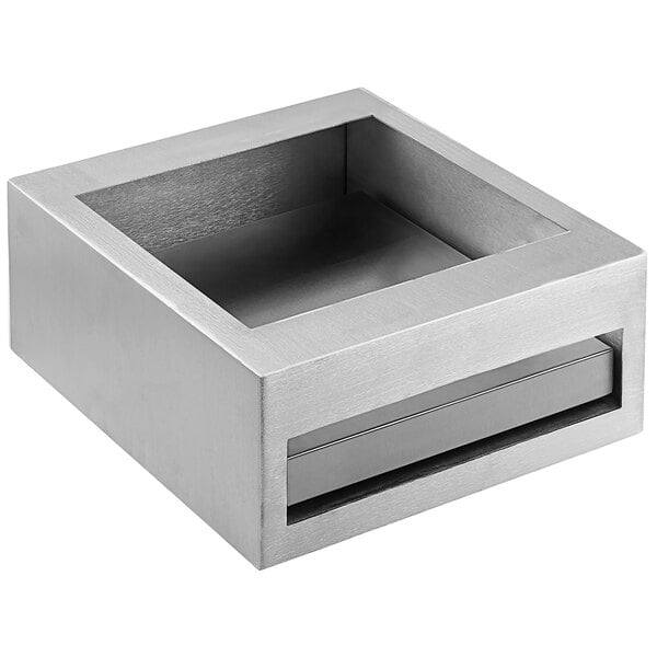 A Tablecraft brushed aluminum half size cooling station with a drawer.