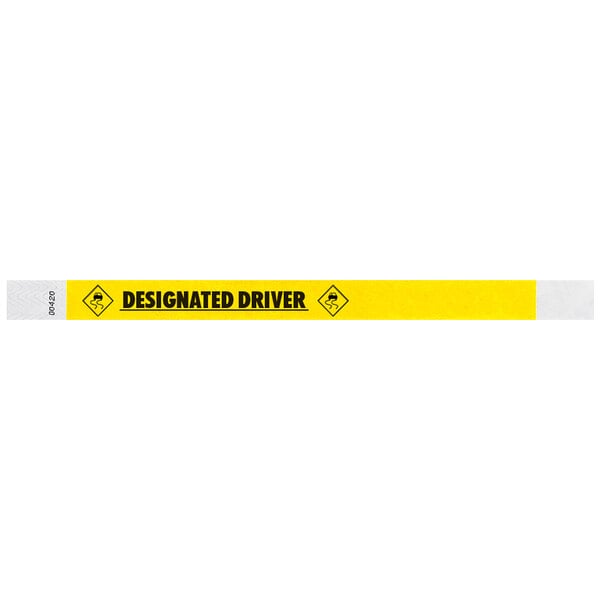 Carnival King Neon Yellow "DESIGNATED DRIVER" Disposable Tyvek® Wristband 3/4" x 10" - 500/Bag