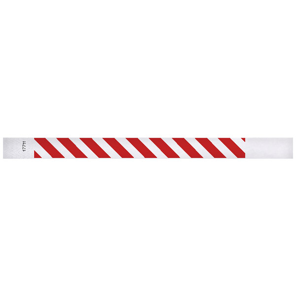 A white background with a red and white striped wristband.