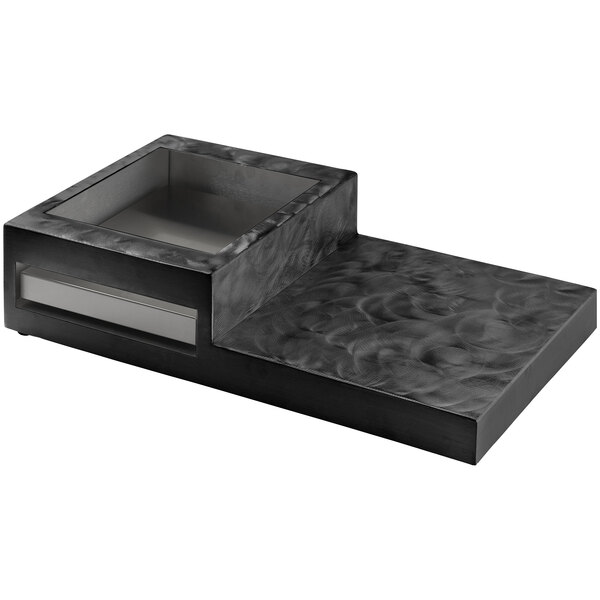 A black rectangular aluminum Tablecraft action station with a random swirl design.