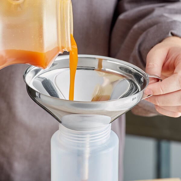 Choice 16 oz. 5 1/2" Stainless Steel Wide Mouth Funnel with Handle