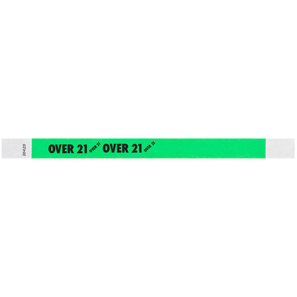 Carnival King Mint Green "OVER 21" Disposable Tyvek® Wristband 3/4" x 10" - 500/Bag
