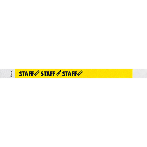 Carnival King Neon Yellow "STAFF" Disposable Tyvek® Wristband 3/4" x 10" - 500/Bag